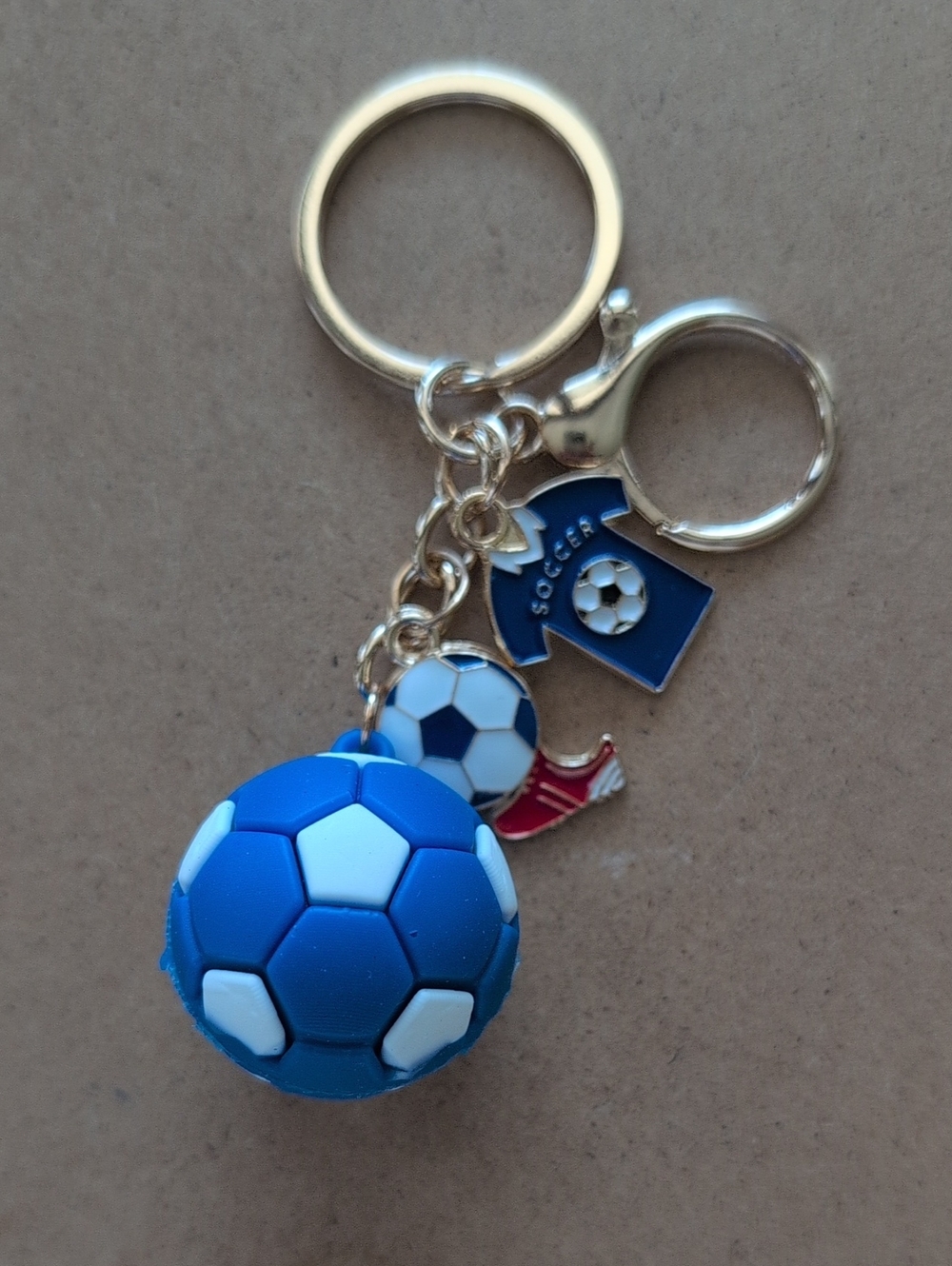 Blue Soccer Ball Keychain with Jersey & Cleat Charms
